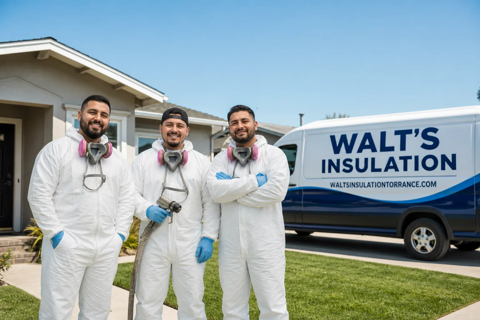 Walt's Insulation insulation service vehicle and crew in Torrance, CA